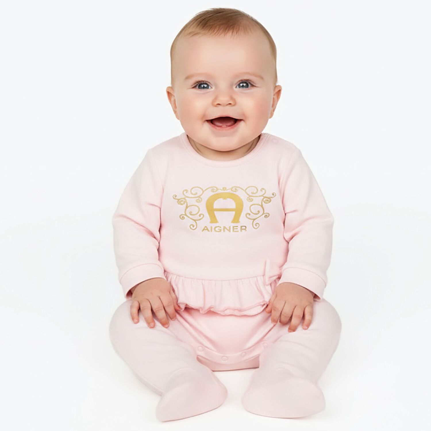 Baby Girls Pink & Gold Logo Babygrow, 2, hi-res