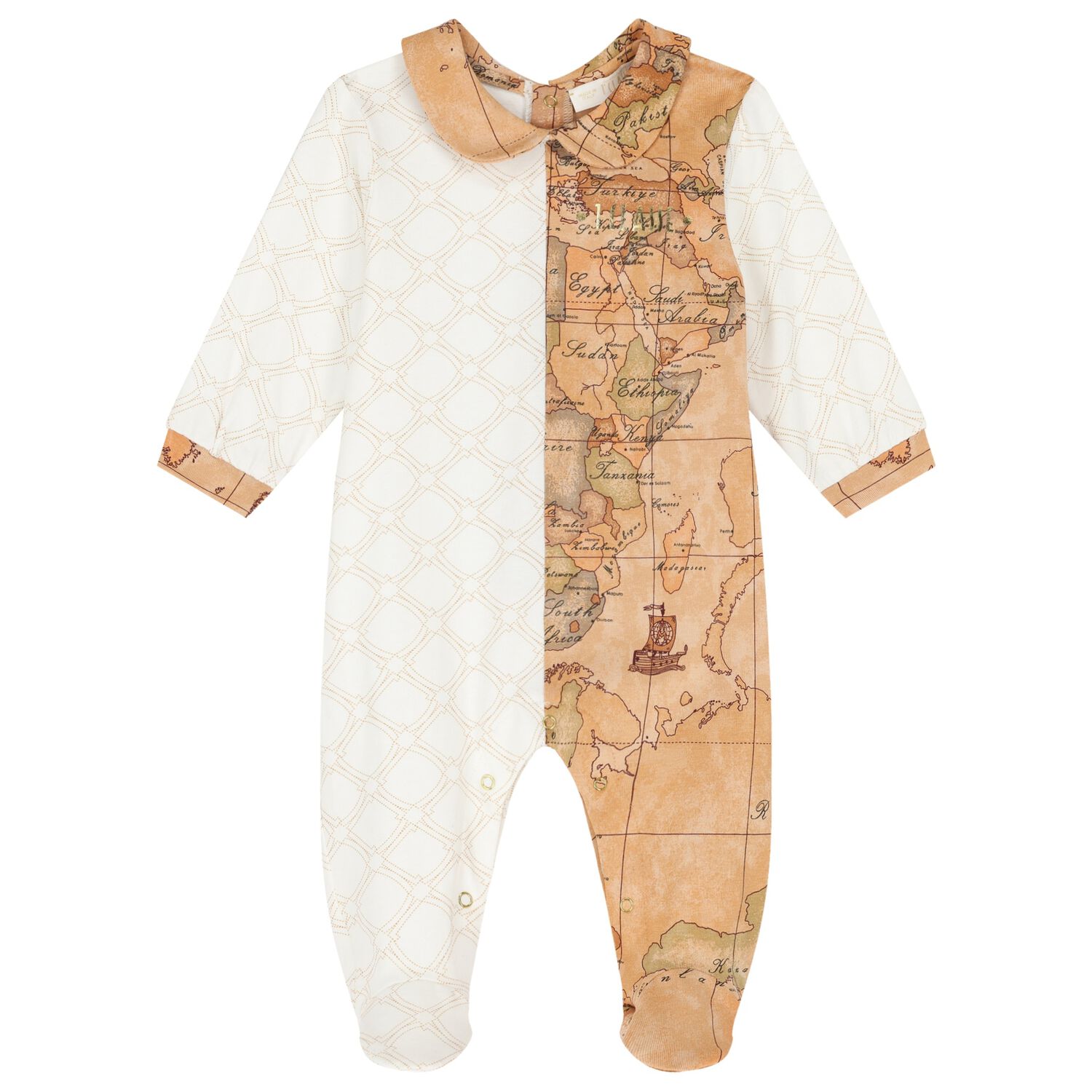 Beige & Ivory Geo Map Babygrow, 1, hi-res