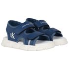 Younger Boys Blue & White Logo Sandals, 1, hi-res