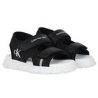 Younger Boys Black & White Logo Sandals, 2, hi-res