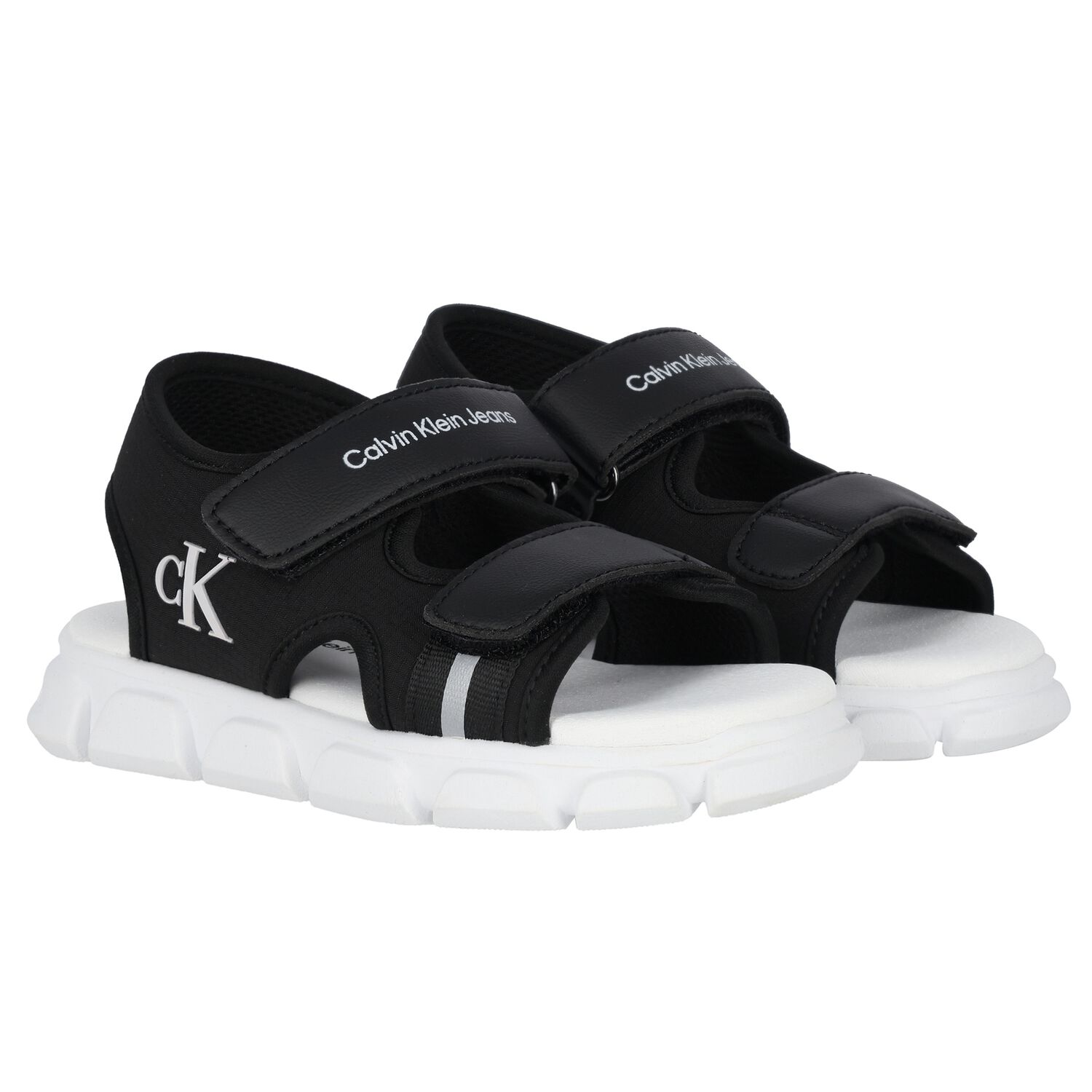 Younger Boys Black & White Logo Sandals, 2, hi-res image number null