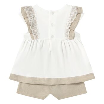 Younger Girls Ivory & Beige Dress Set