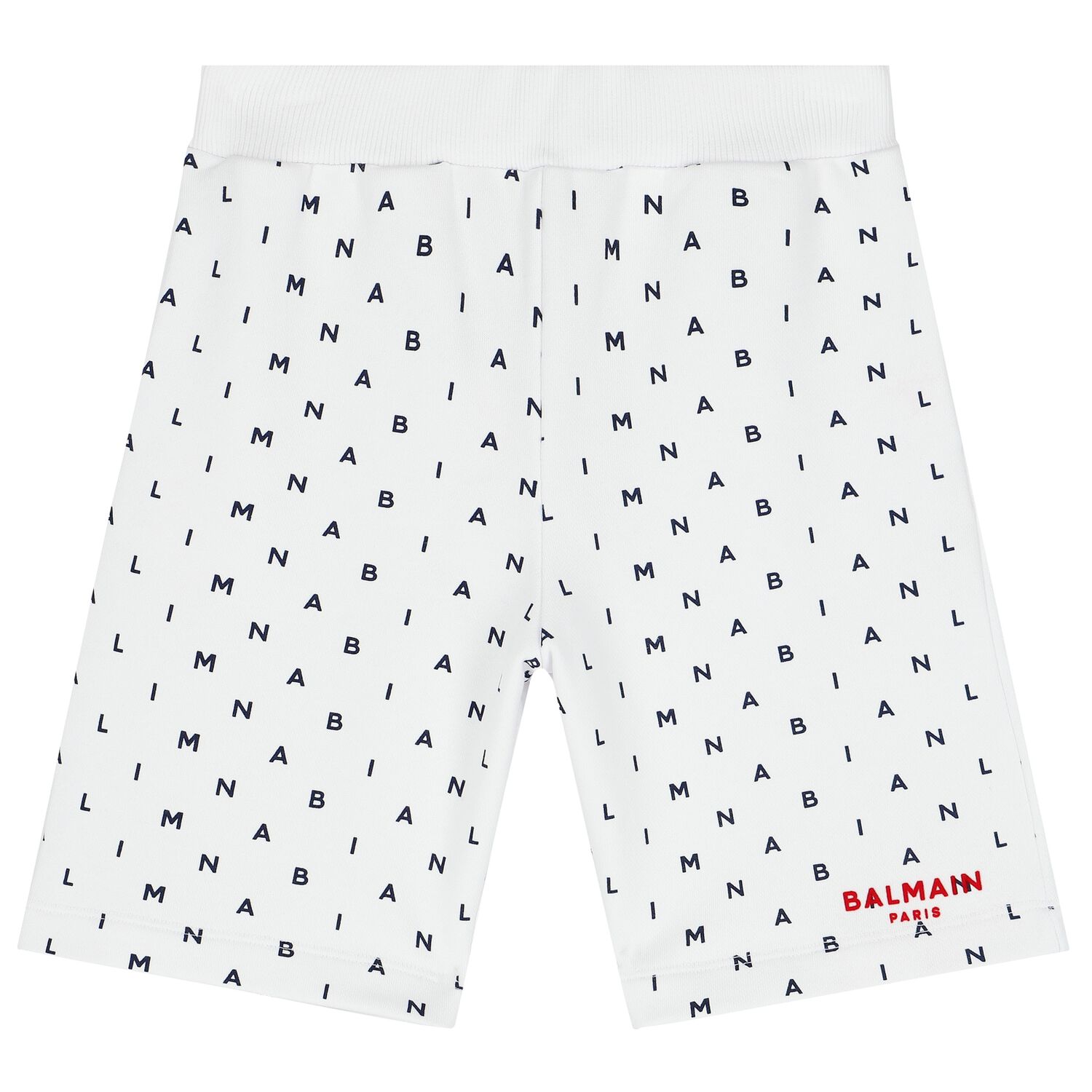 Boys White & Navy Blue Logo Shorts, 1, hi-res