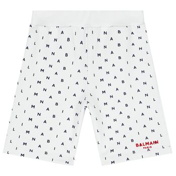 Boys White & Navy Blue Logo Shorts