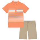 Boys Orange & Beige Shorts Set, 1, hi-res