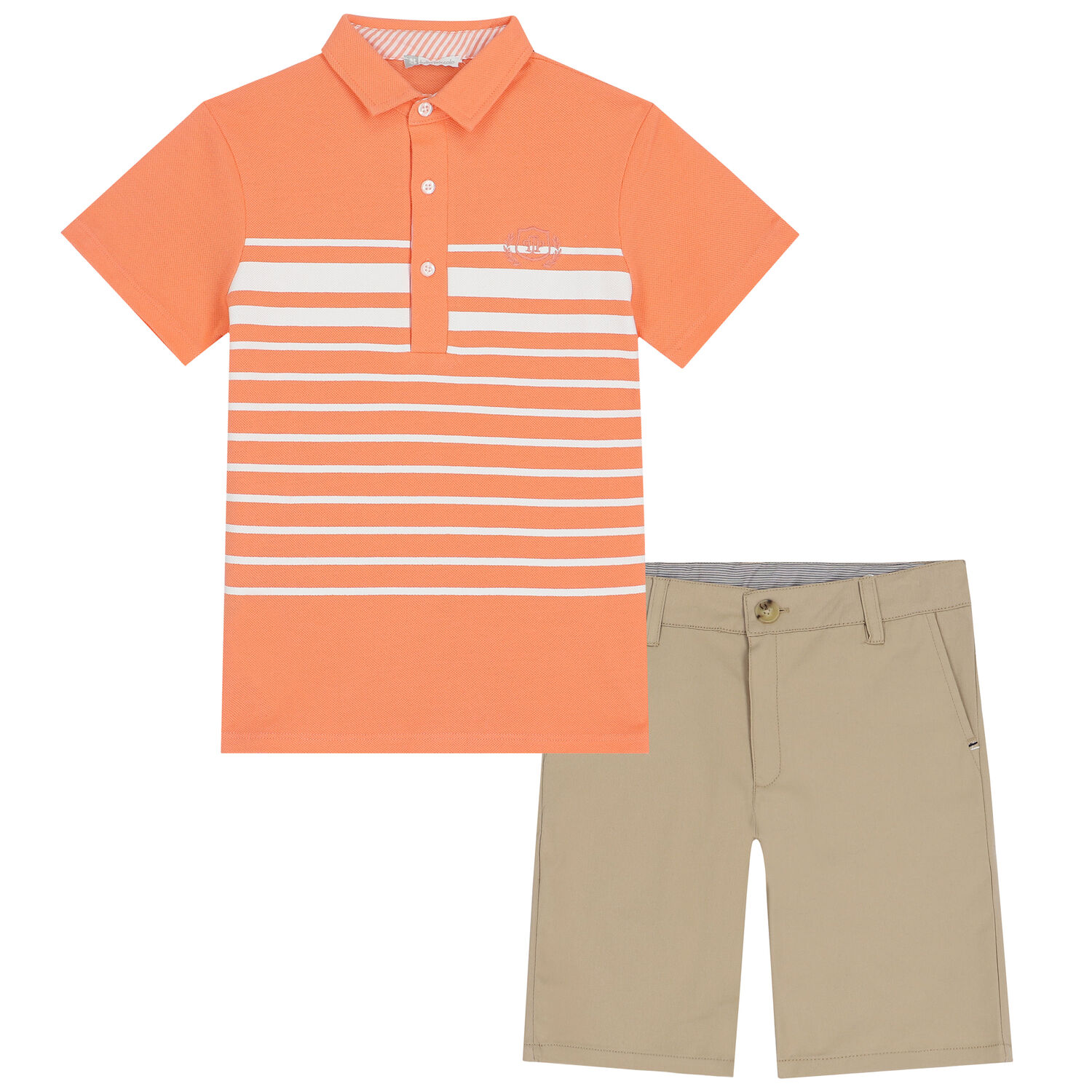 Boys Orange & Beige Shorts Set, 1, hi-res