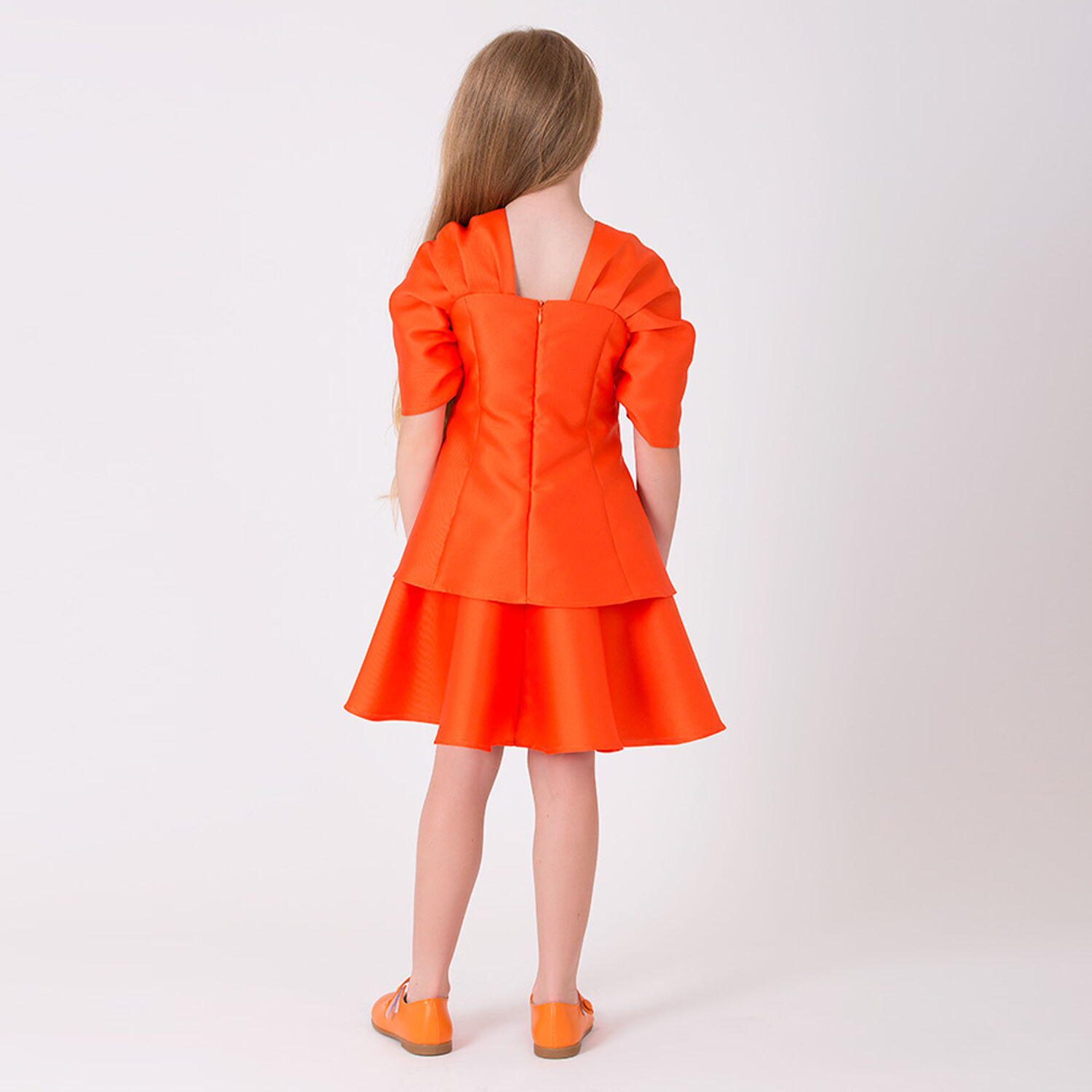 Girls Orange Flared Dress, 1, hi-res