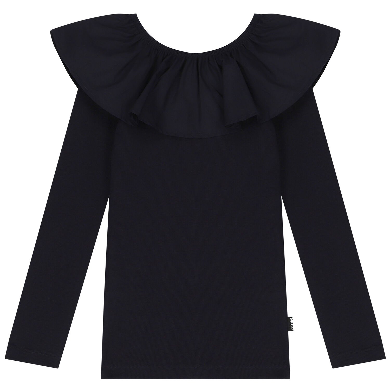Girls Black Ruffle Long Sleeve Top, 2, hi-res