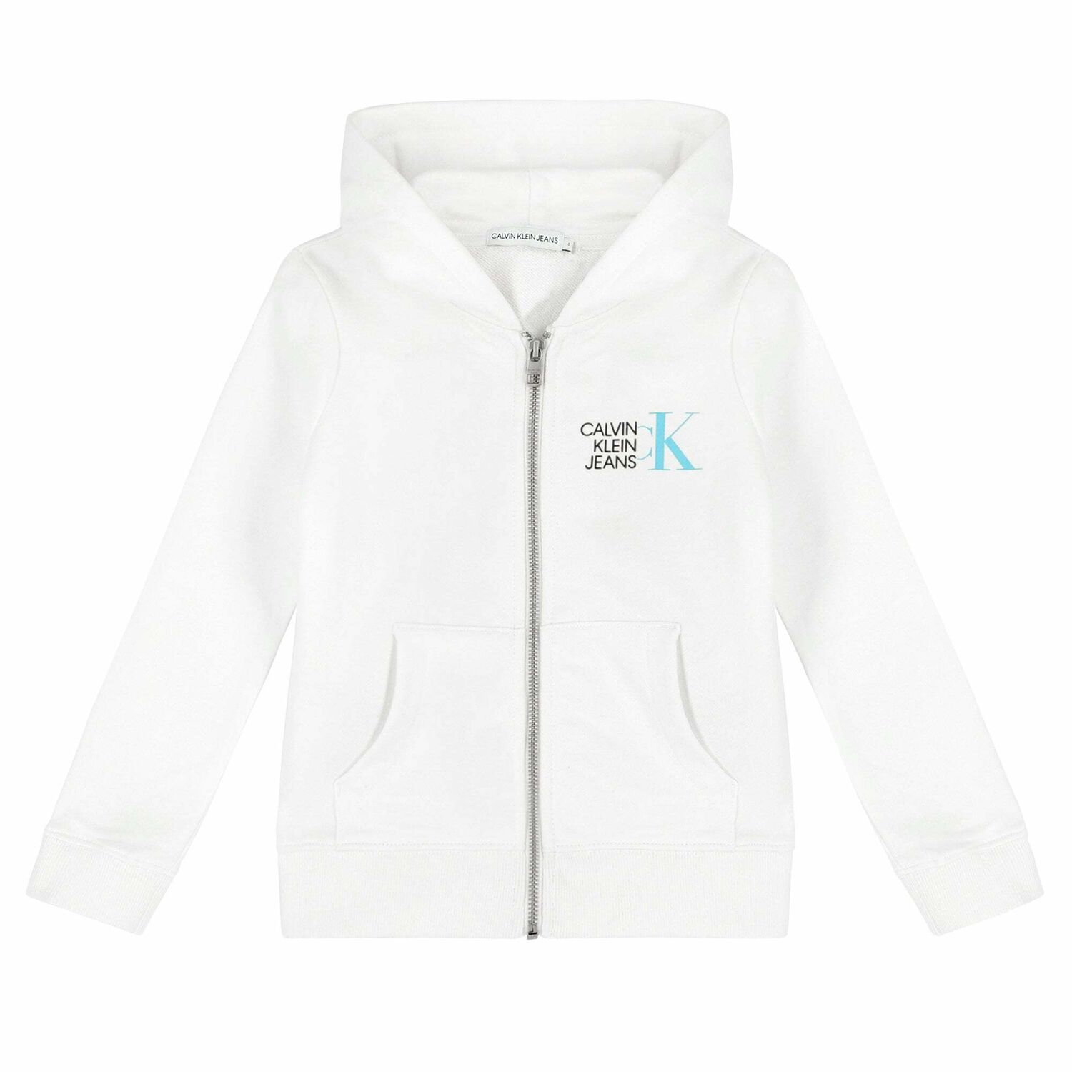 Boys White Logo Zip Up Hooded Top, 1, hi-res image number null