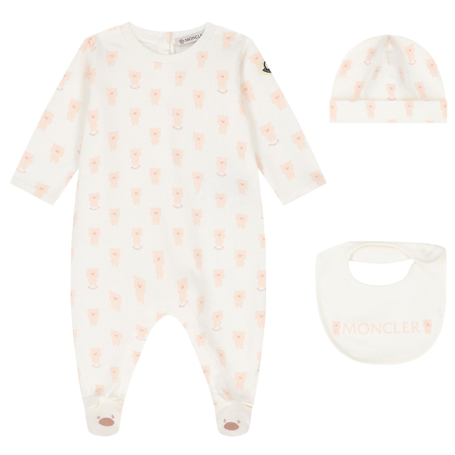 Baby Girls Ivory & Pink Teddy Bear Logo Babygrow Set, 1, hi-res