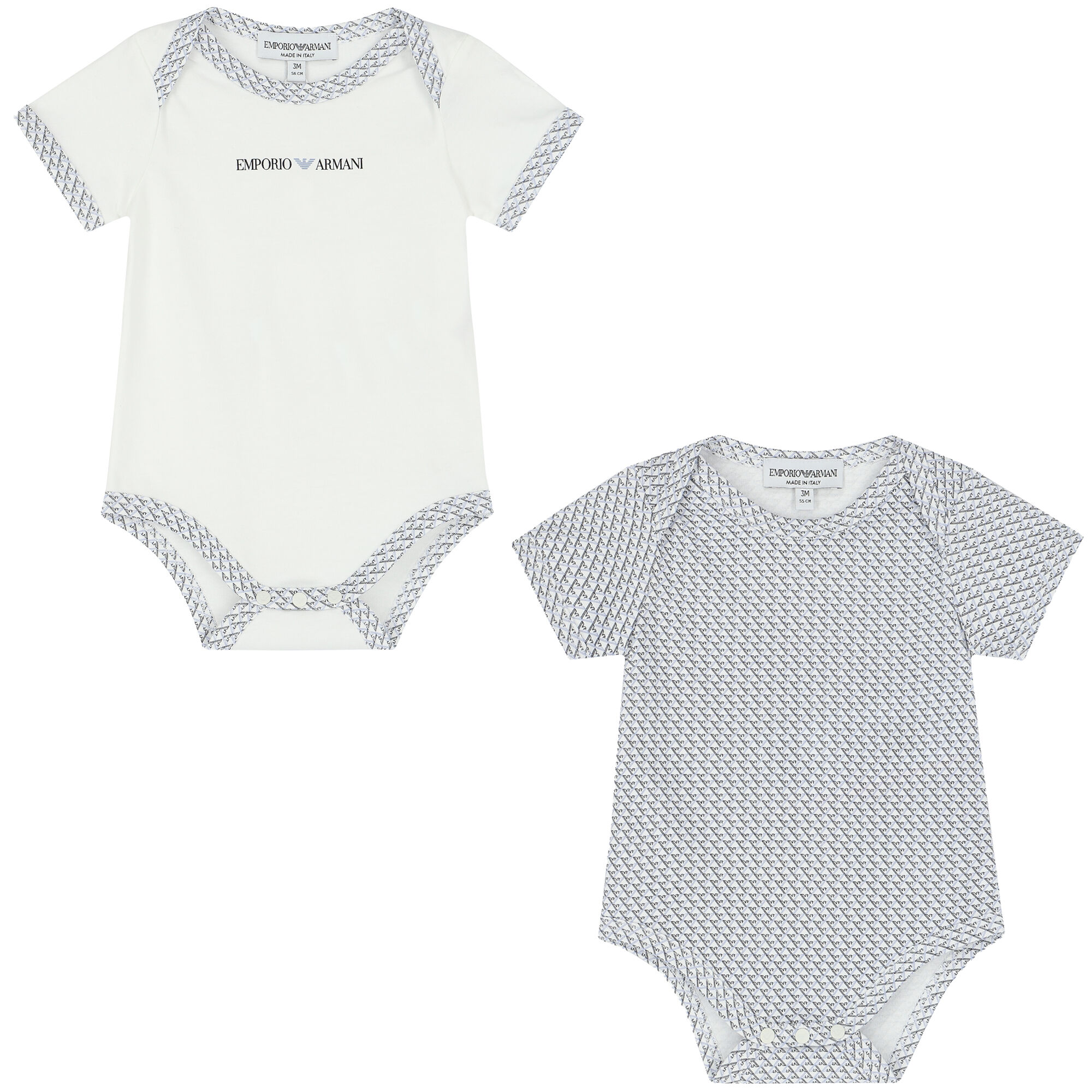 Emporio Armani Baby Boys Ivory Blue Logo Bodysuits 2 Pack Junior Couture UK