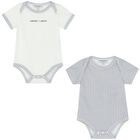 Baby Boys Ivory & Blue Logo Bodysuits ( 2-Pack ), 2, hi-res