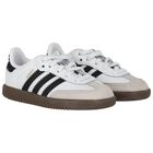 Younger White & Black Logo Samba Trainers, 1, hi-res
