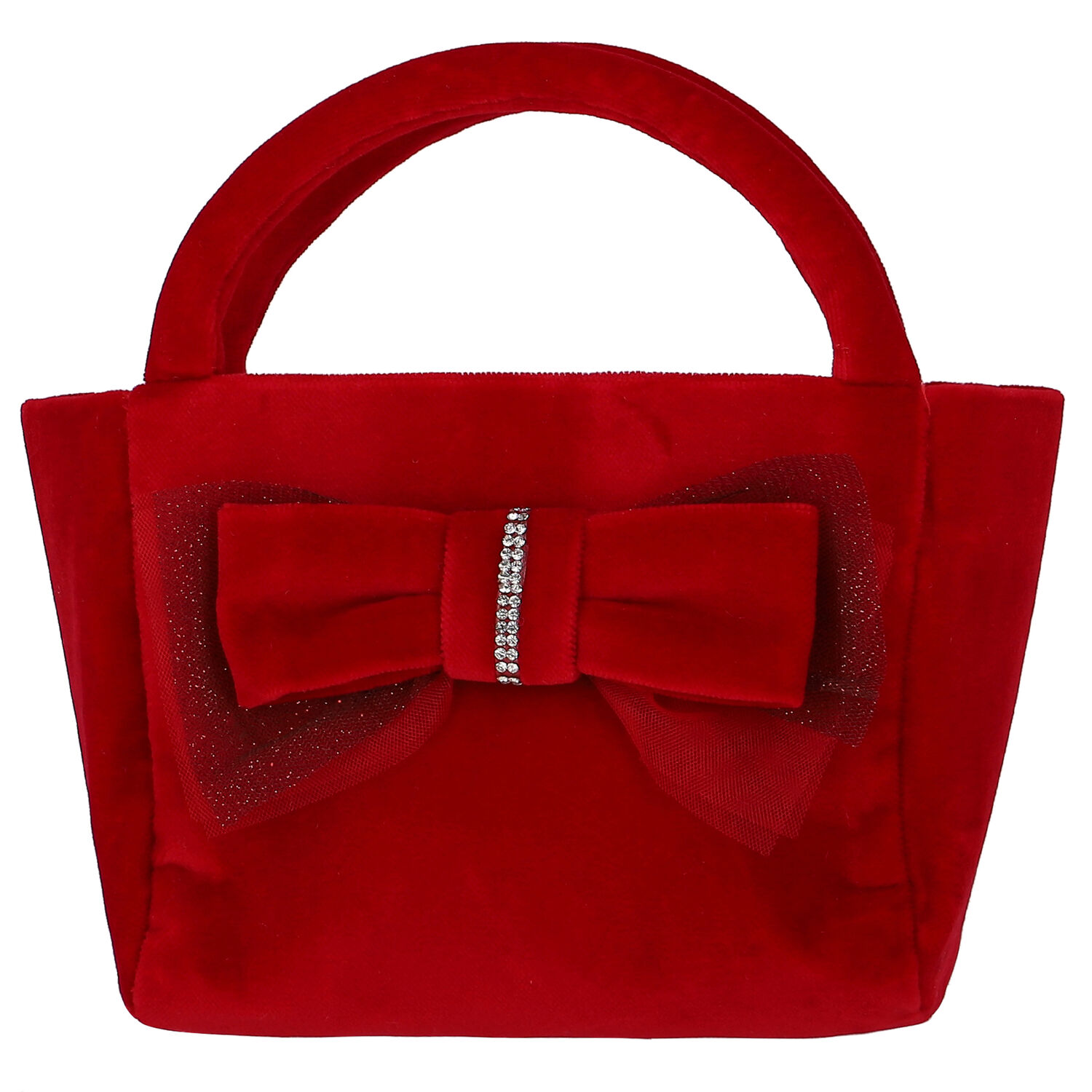 Girls Red Bow Velvet Bag, 1, hi-res