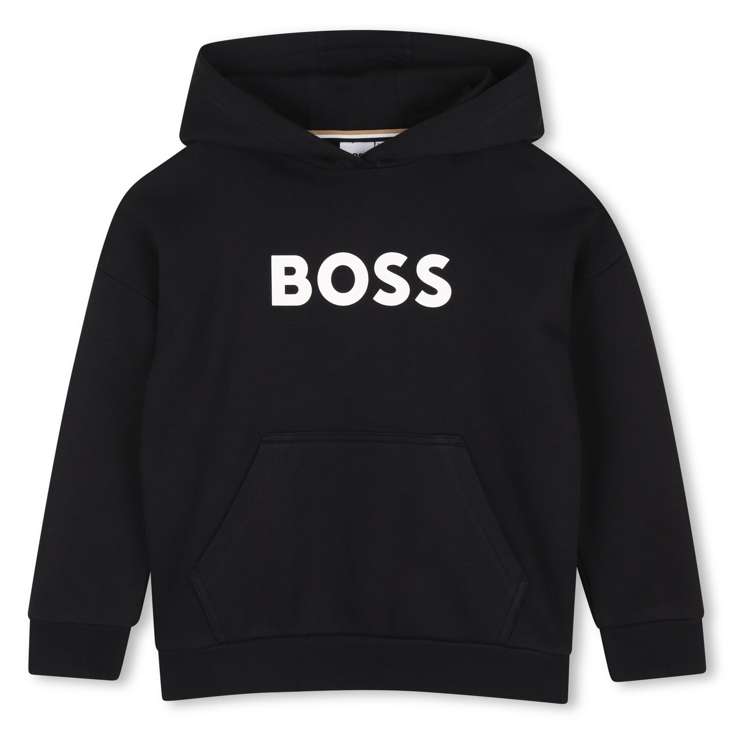 Boys Black Logo Hooded Top, 1, hi-res