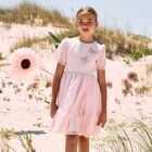 Girls Pink Embellished Chiffon Dress, 1, hi-res