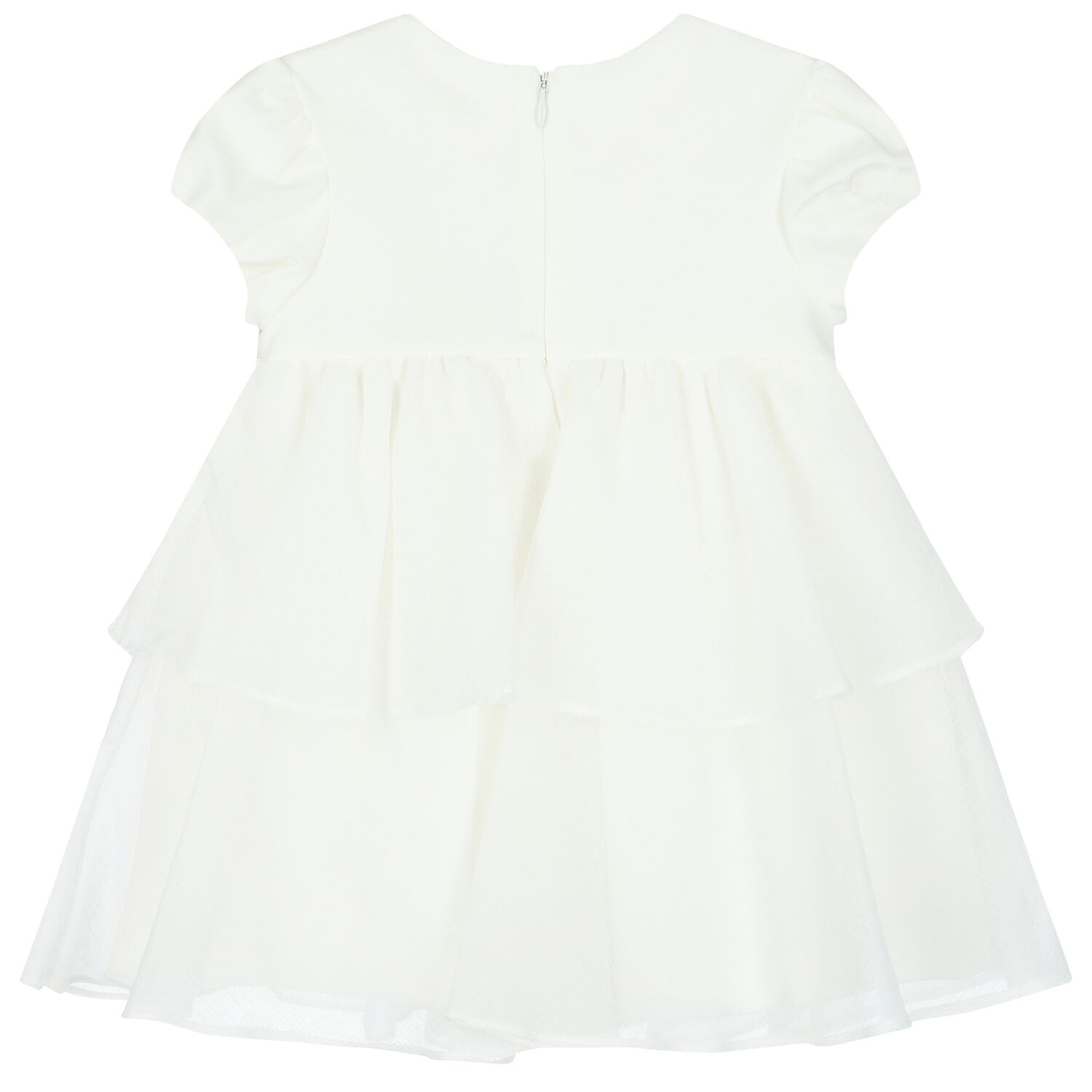 Baby Girls White Velvet & Chiffon Dress, 1, hi-res