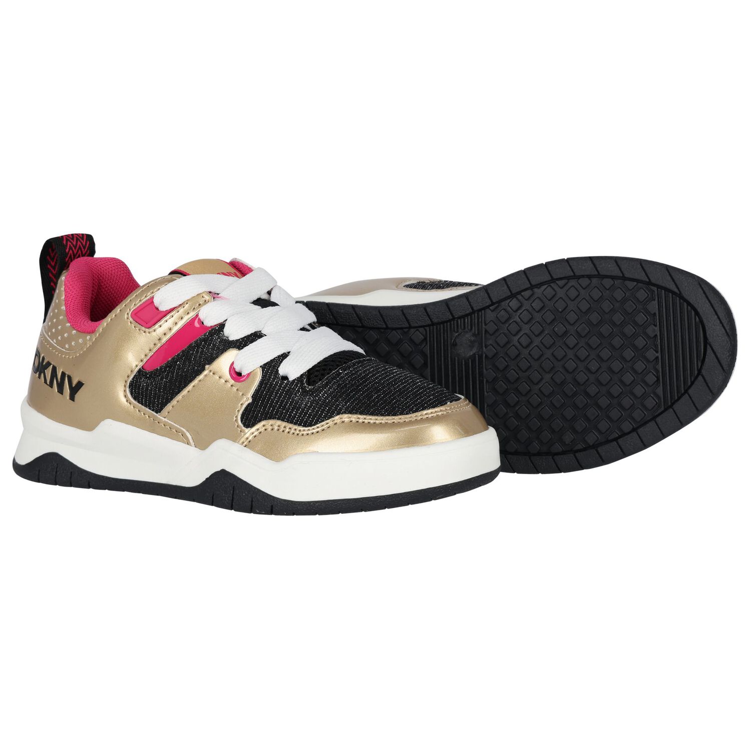 Girls Gold, Pink & Black Logo Trainers, 1, hi-res image number null