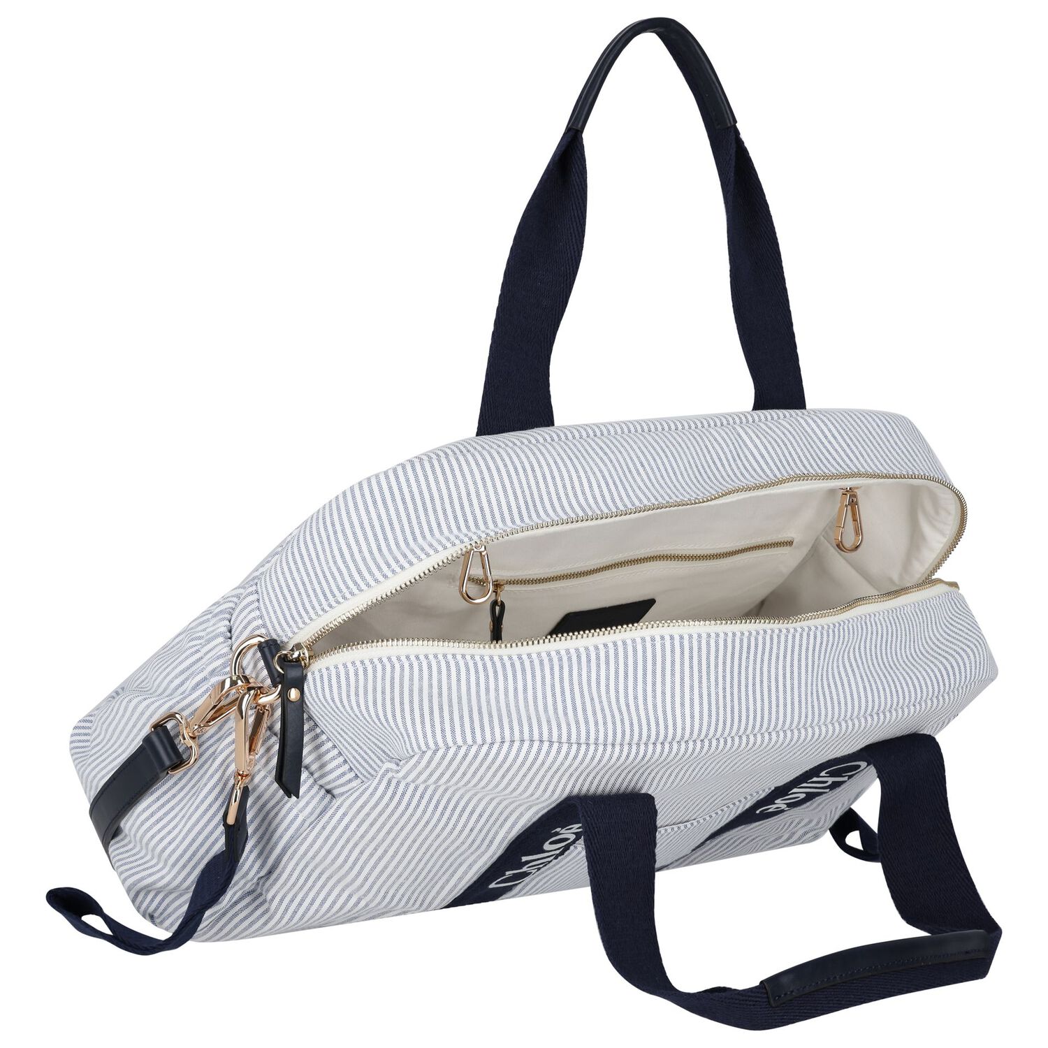 Baby Girls Blue Logo Striped Changing Bag, 1, hi-res