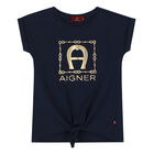 Girls Navy & Gold Logo T-Shirt, 2, hi-res