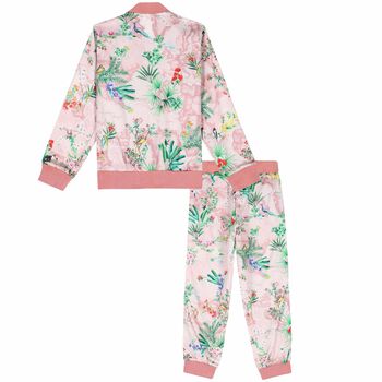 Girls Pink Floral Geo Map Tracksuit