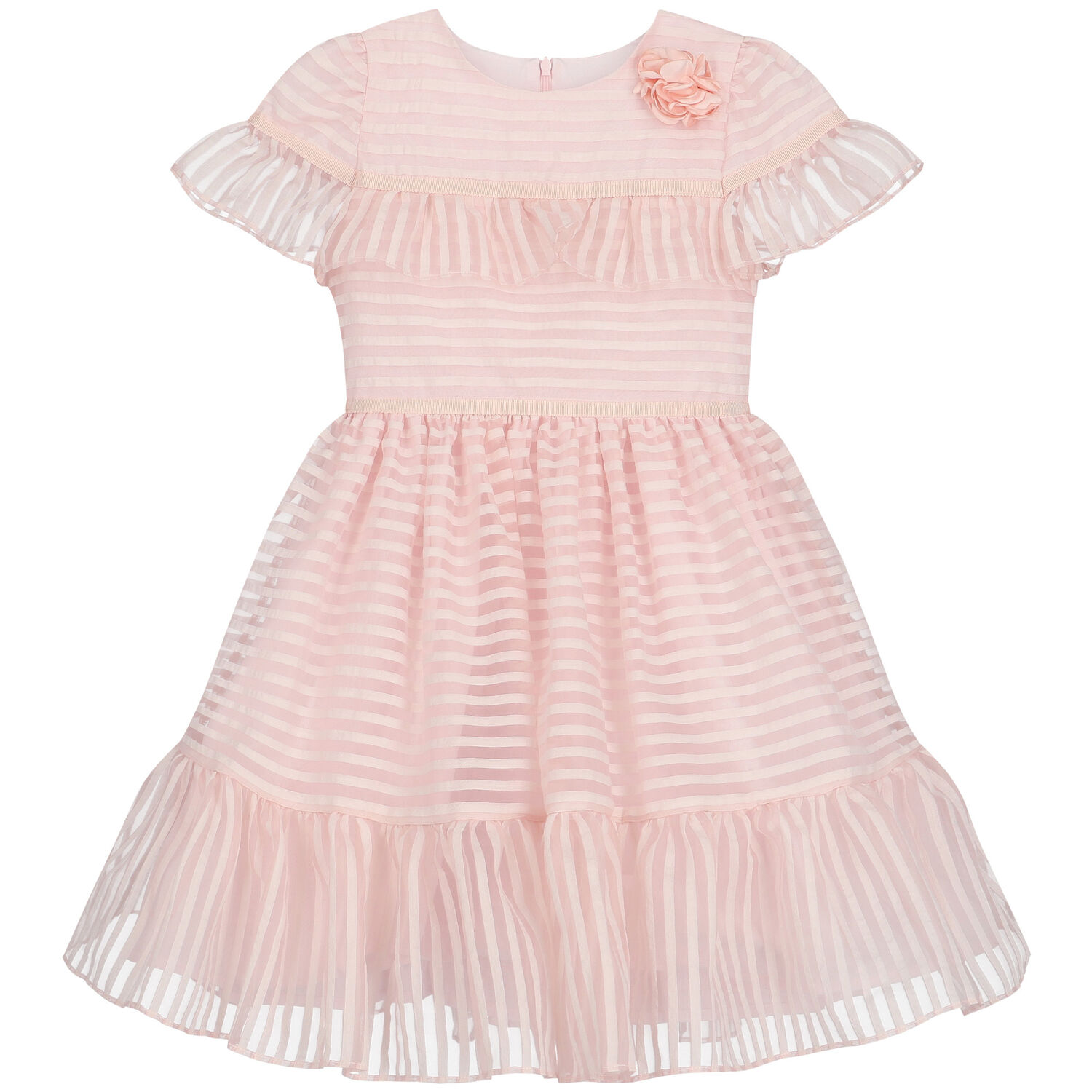 Girls Pink & Ivory Organza Stripe Dress, 1, hi-res image number null