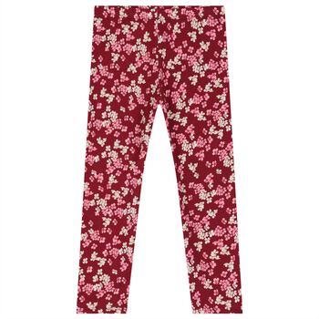Girls Burgundy Floral Leggings