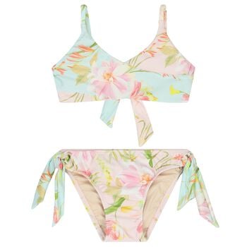 Girls Pink & Aqua Floral Bikini
