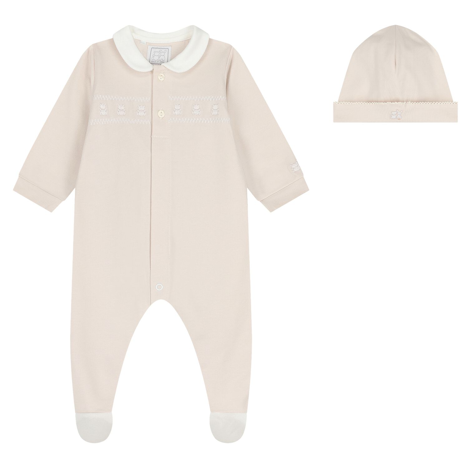 Beige Embroidered Teddy Bear Babygrow, 2, hi-res
