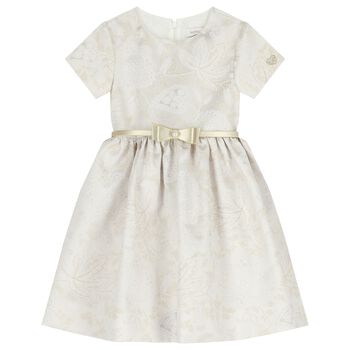 Girls Beige & Gold Floral Dress