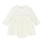 Baby Girls Ivory Pleated Bodysuit Dress, 1, hi-res