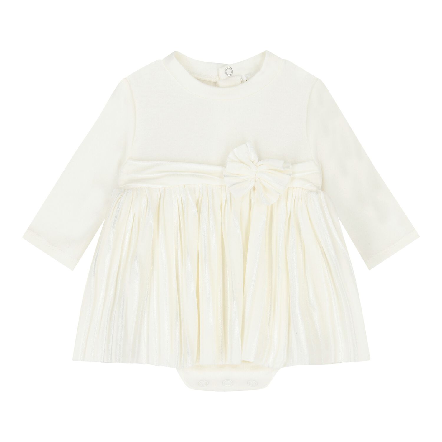 Baby Girls Ivory Pleated Bodysuit Dress, 1, hi-res