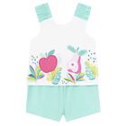 Younger Girls White & Aqua Shorts Set, 2, hi-res