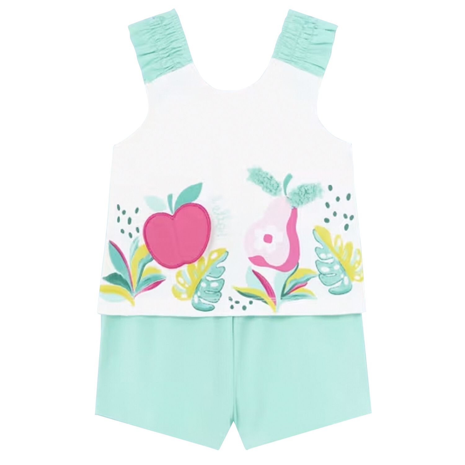 Younger Girls White & Aqua Shorts Set, 2, hi-res