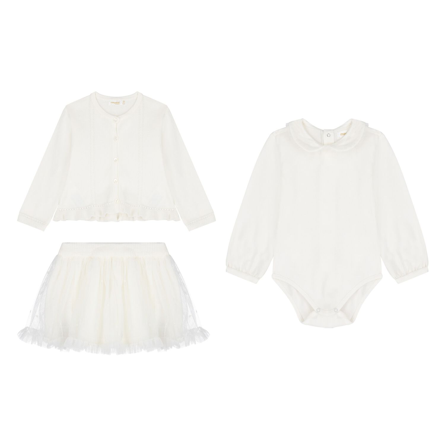 Baby Girls Ivory 3 Piece Skirt Set, 2, hi-res