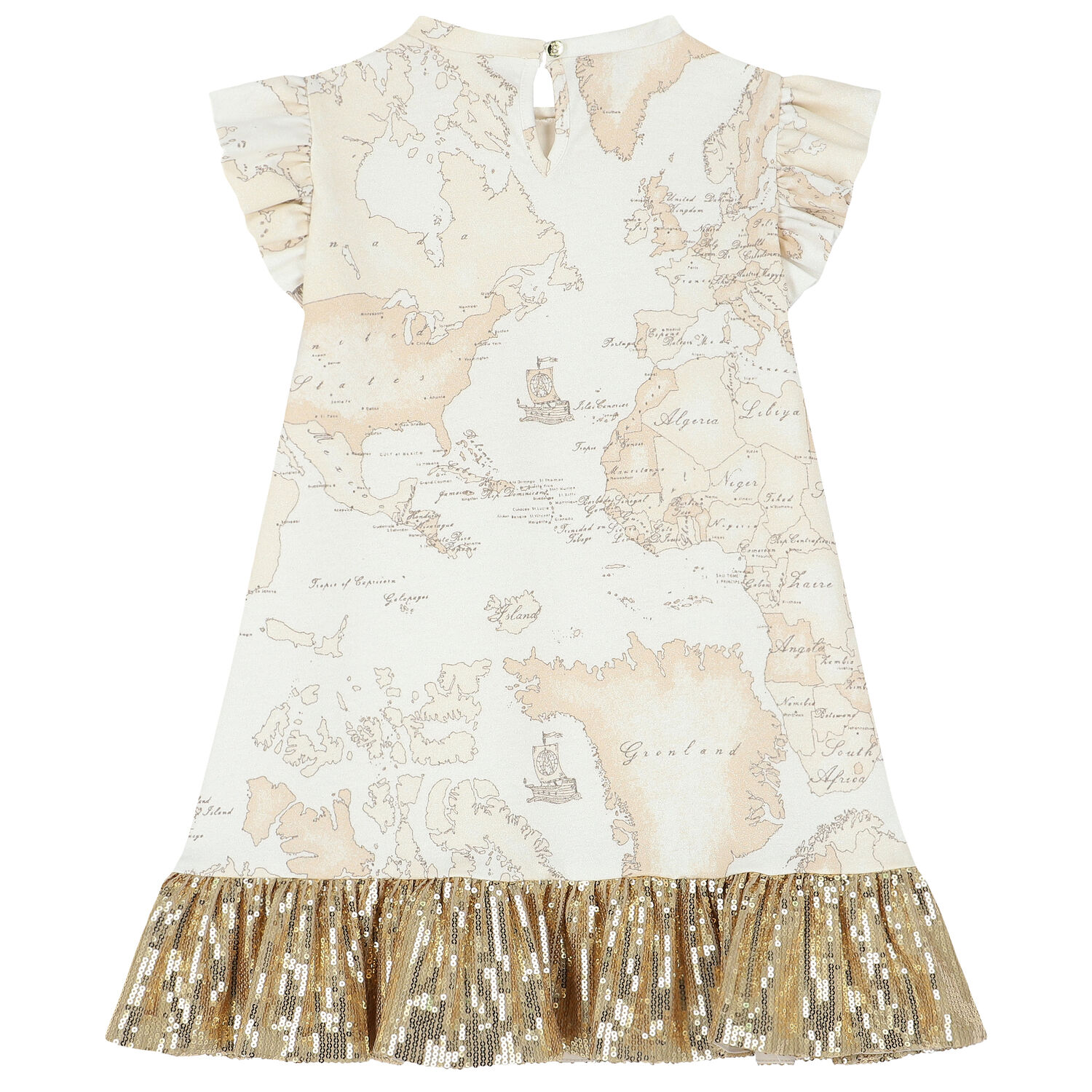 Girls Beige & Gold Geo Map Dress, 1, hi-res