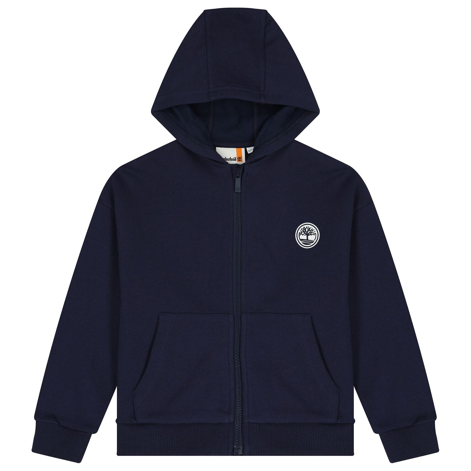 Boys Navy Blue Logo Hooded Zip Up Top, 2, hi-res