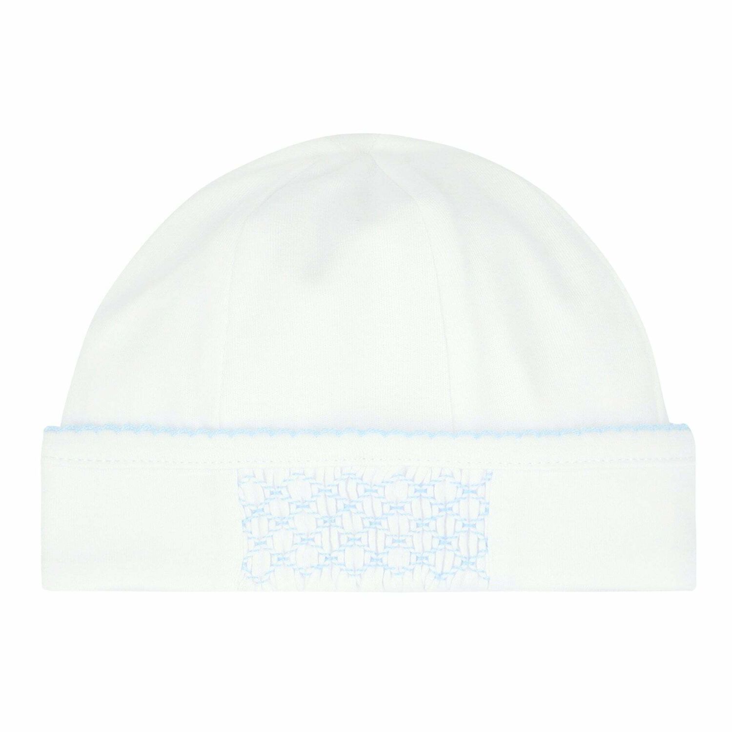 Baby Boys White & Blue Smocked Hat, 1, hi-res