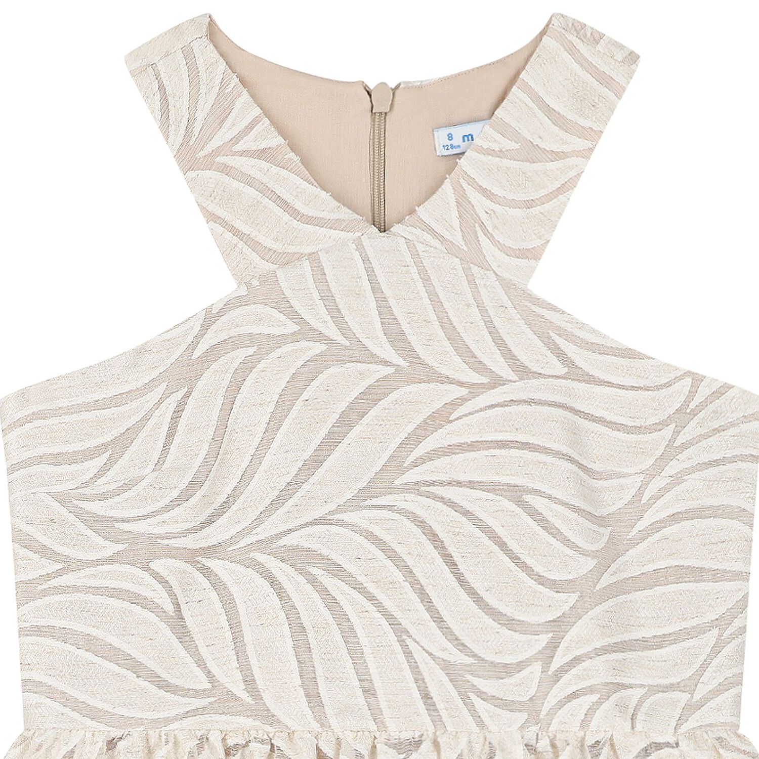 Girls Beige Jacquard Organza Dress, 1, hi-res