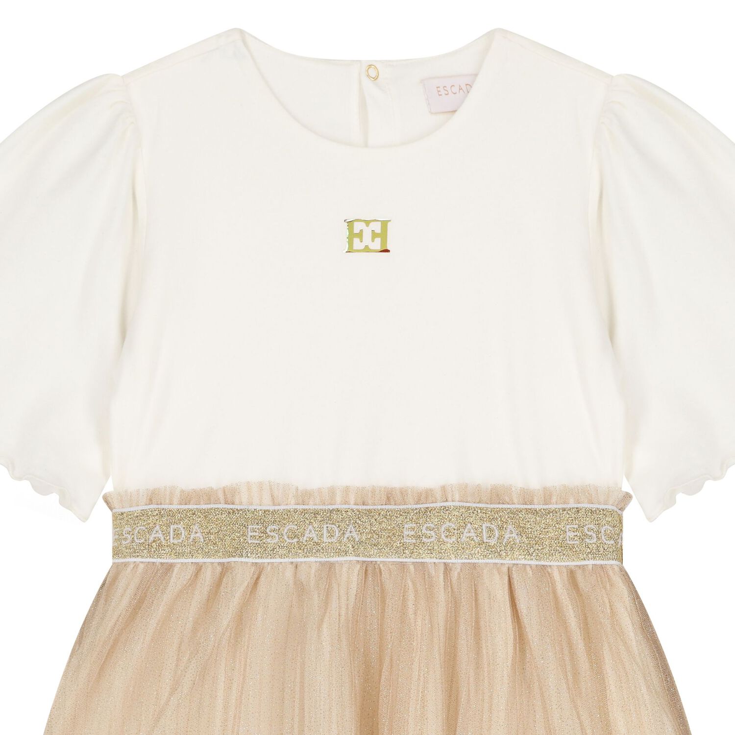 Girls Ivory & Gold Dress, 1, hi-res