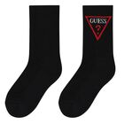 Boys Black Logo Socks, 3, hi-res