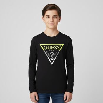 Boys Black Logo Long Sleeve Top