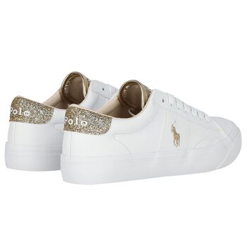 Girls White & Gold Logo Trainers
