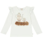 Girls Ivory & Beige Embellished Skirt Set, 1, hi-res