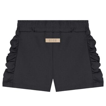 Girls Black Logo Ruffled Shorts