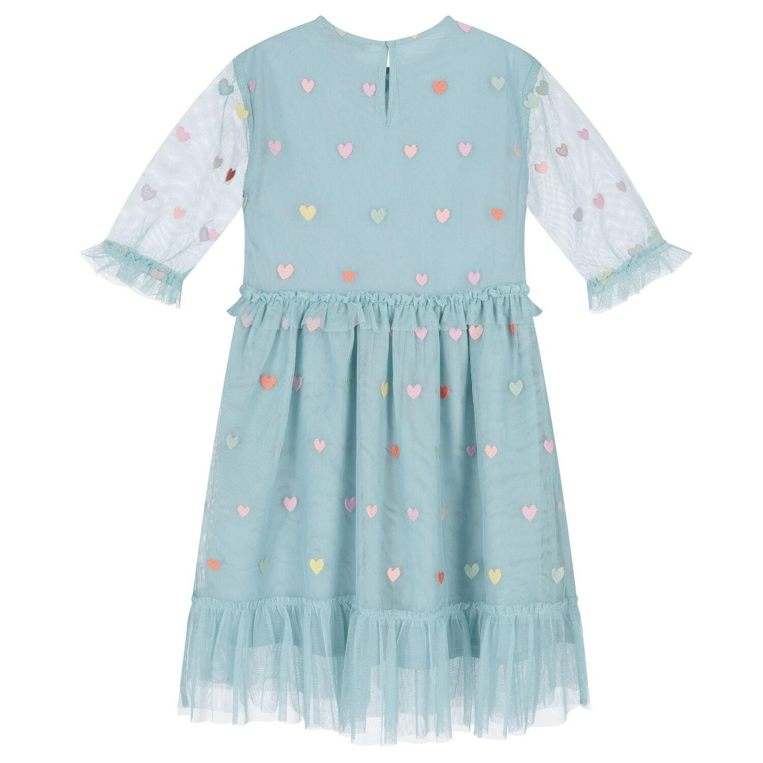Girls Aqua Hearts Tulle Dress, 1, hi-res