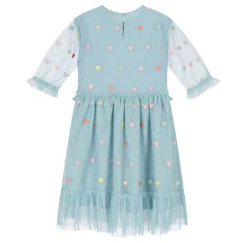 Girls Aqua Hearts Tulle Dress