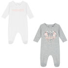 Baby Girls White & Grey Logo Babygrow ( 2-Pack ), 1, hi-res