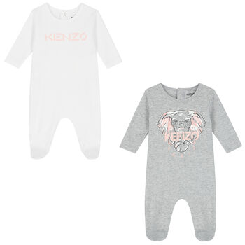 Baby Girls White & Grey Logo Babygrow ( 2-Pack )