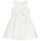 Girls White Scalloped Bow Dress, 1, hi-res